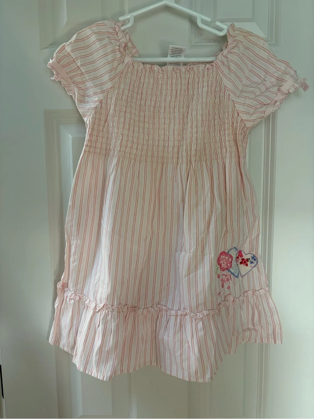 Gymboree Pink & White Striped Smocked Dress Top with Heart Patch